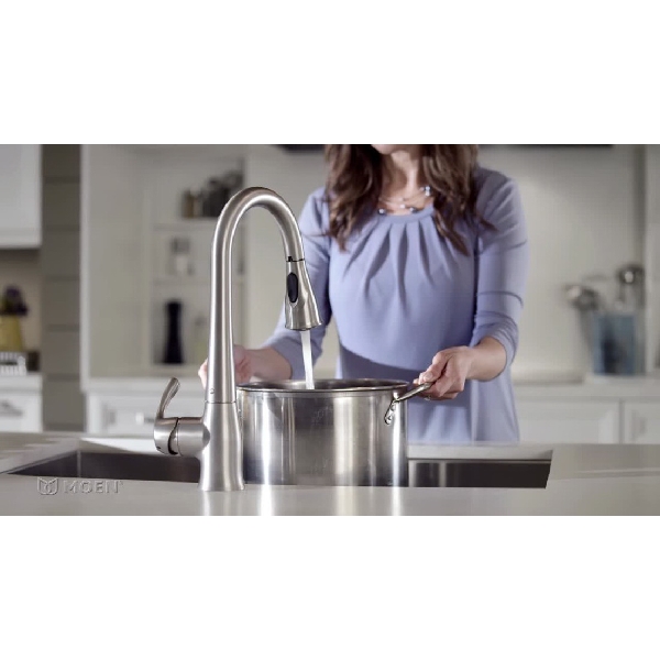 Moen Ridgedale 87340ESRS Pulldown Faucet, 1.5 gpm, 1-Faucet Handle, Metal, Stainless, Countertop, Sink Mounting - 2