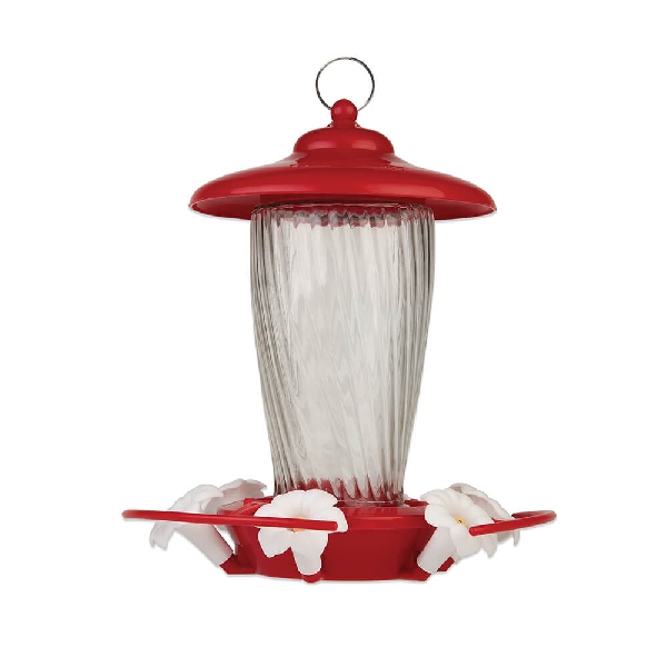 Pennington 100519438 Bird Feeder, 32 fl-oz, Nectar, 6-Port/Perch, Glass, Red, 10.13 in H, Hanging Mounting