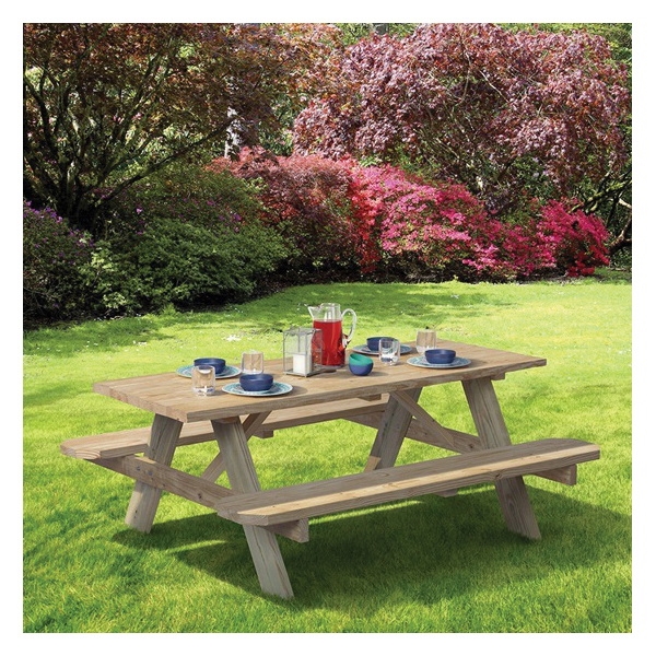 Outdoor Essentials 144242 Picnic Table, 72 in L Seat, 30 in W Seat, Wood, Natural - 4
