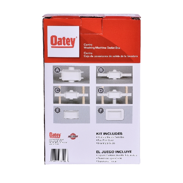 Oatey 38120 Washing Machine Outlet Box with Faceplate, 2-Outlet, 3-1/2 in Connection, Polystyrene, White
