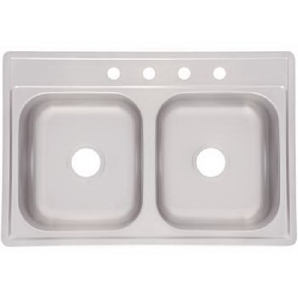 KINDRED FDS704NKIT Double Bowl Kitchen Sink, Rectangular Bowl, 4-Faucet Hole, 33 in OAW, 22 in OAD, Top Mounting - 2