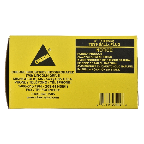 Cherne 270040 Test Ball Plug, 4 in Connection, Rubber/Steel, Black - 5