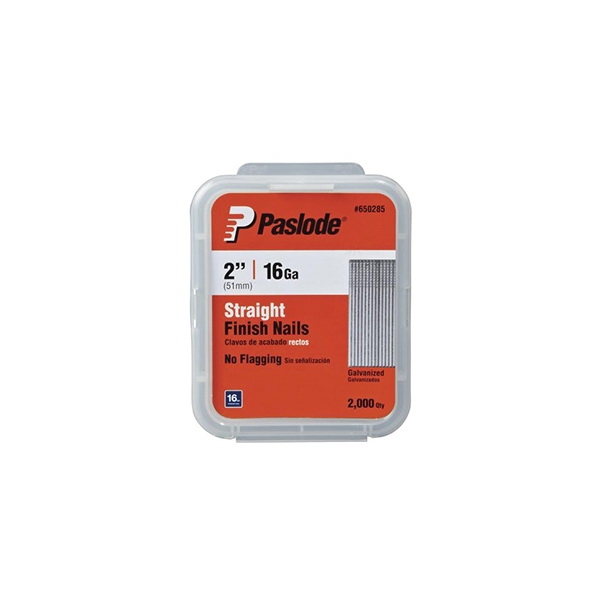 Paslode 650285 Finish Nail, 2 in L, 16 ga Gauge, Low Carbon Steel, Galvanized, Smooth Shank