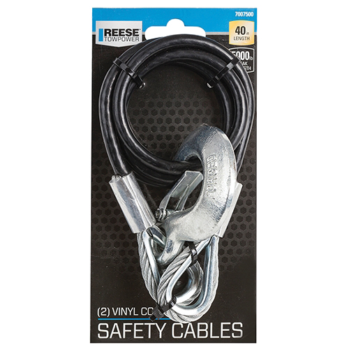 Reese Towpower 7007500 Towing Safety Cable, 3/8 in Dia, 40 in L, Latch Hook End, 5000 lb Working Load, Stainless Steel