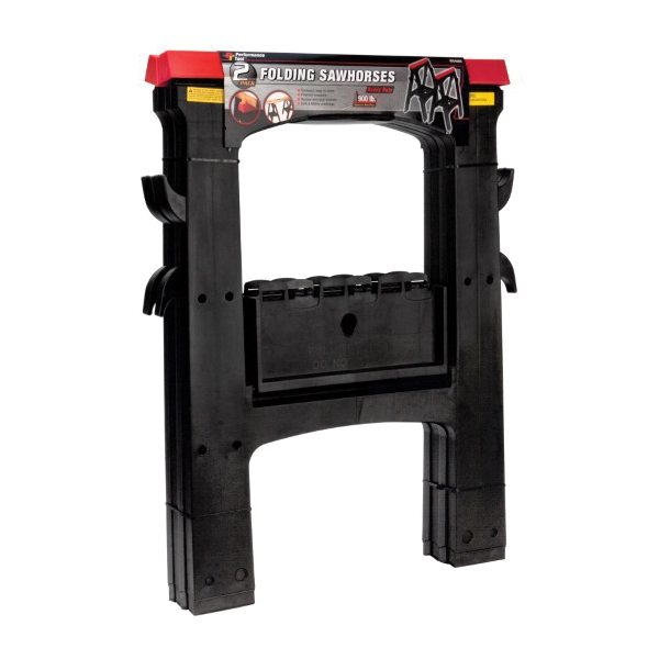 Heavy Duty Folding Sawhorse, Performance Tool, 900 lb Capacity per Pair, 30-3/8 in H, Plastic, 2 pk - 2