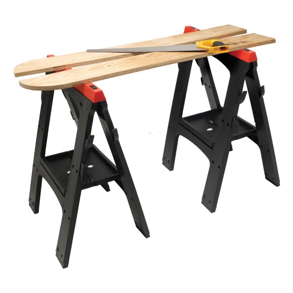 Heavy Duty Folding Sawhorse, Performance Tool, 900 lb Capacity per Pair, 30-3/8 in H, Plastic, 2 pk - 3
