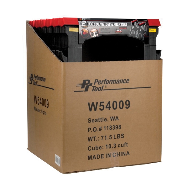 Heavy Duty Folding Sawhorse, Performance Tool, 900 lb Capacity per Pair, 30-3/8 in H, Plastic, 2 pk - 4