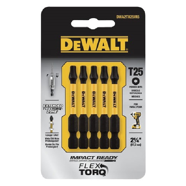 DEWALT FlexTorq, IMPACT READY Series DWA2TX25IR5 Screwdriver Bit, #2, T25 Drive, Torx Drive, 1/4 in Shank, 2-1/4 in L