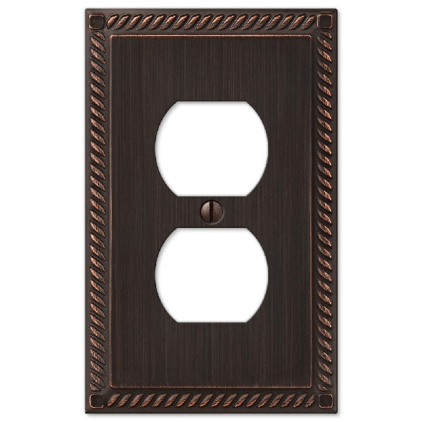 Amerelle Georgian 54DVB Outlet Wallplate, 4-13/16 in L, 3 in W, 1 -Gang, Metal, Aged Bronze