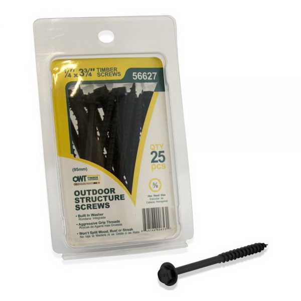 Ozco 56627 Screw, #14 Thread, 3-3/4 in L, Hex Drive, Steel, 25 PK