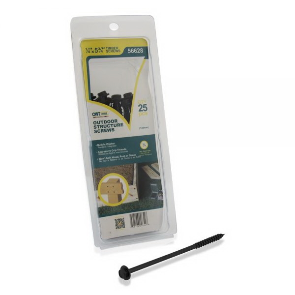 Ozco 56628 Screw, #14 Thread, 5-3/4 in L, Hex Drive, Steel, 25 PK
