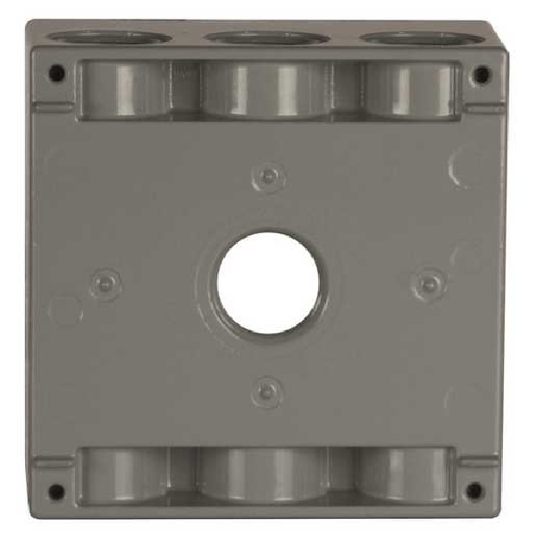 Weatherproof Electrical Box, Bell Outdoor, 2-Gang, Aluminum, Seven 3/4 in Outlets, Surface Mount, Gray, 30.2 cu-in - 3