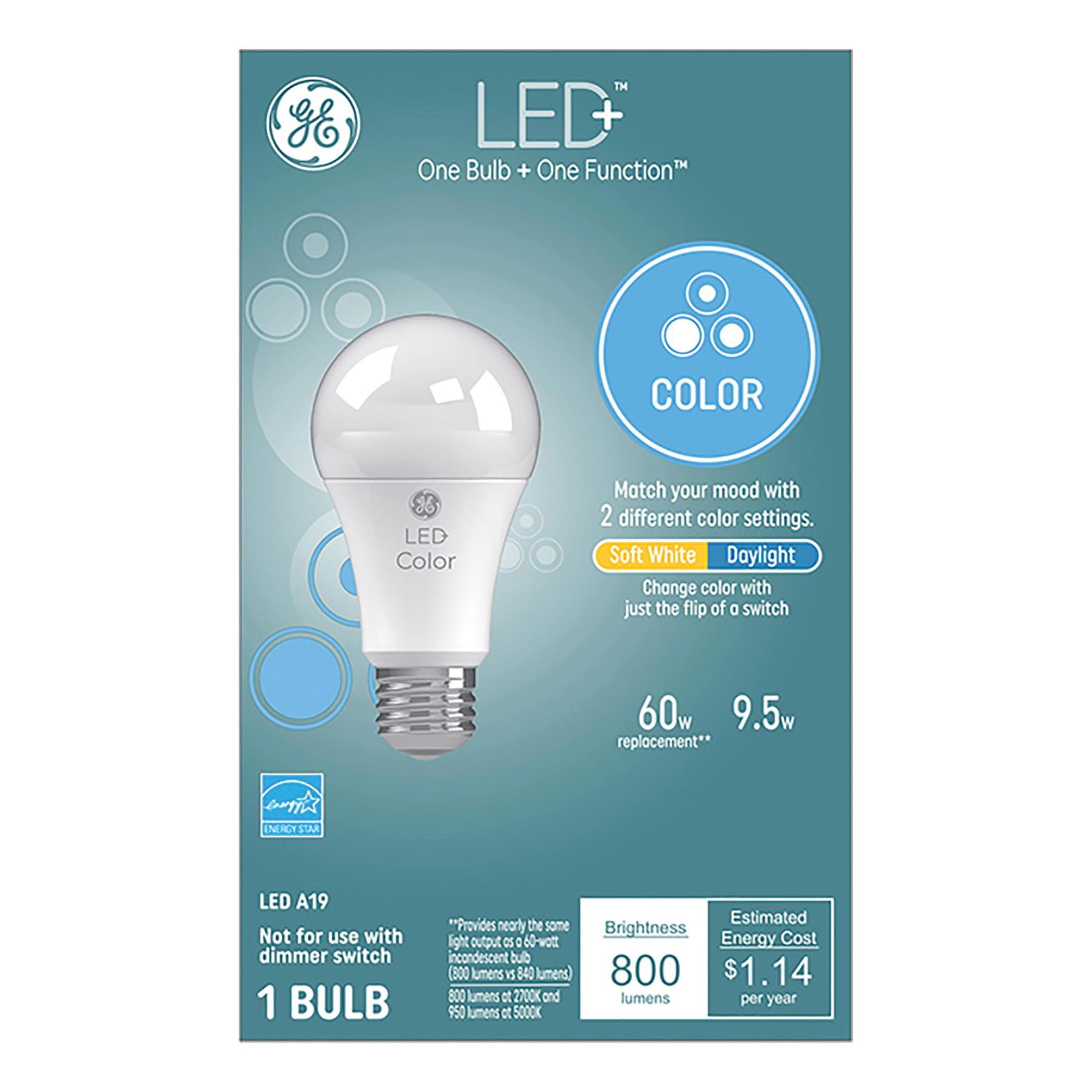 93100289 LED Bulb, General Purpose, A19 Lamp, 60 W Equivalent, E26 Lamp Base, Frosted, Daylight/Soft White Light