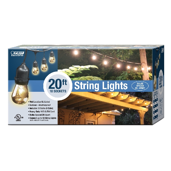 Feit Electric 72034 String Light Set, 11 W, 12-Lamp, Incandescent Lamp, Amber Light, 20 ft L - 2