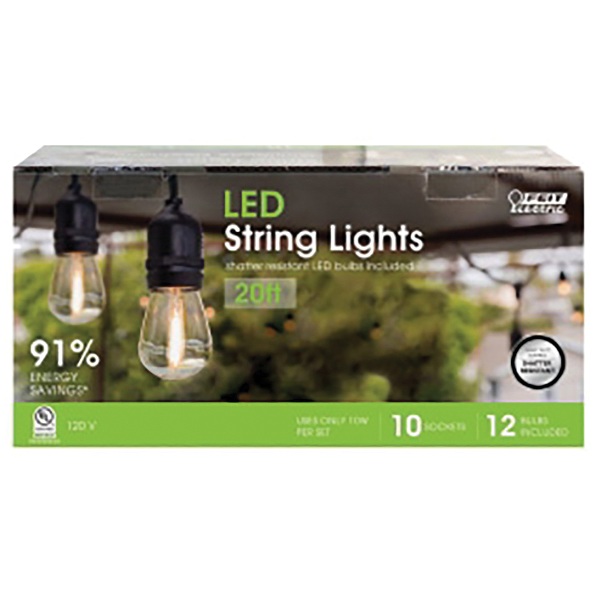 Feit Electric 72122 String Light Set, 120 V, 1 W, 12-Lamp, LED Lamp, Amber Light, 11,000 hr Average Life - 2