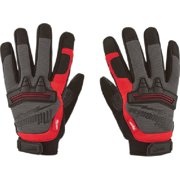 48-73-8532 Work Gloves, Unisex, L, 7.53 to 7.73 in L, Hook and Loop Cuff, Leather, Black/Red