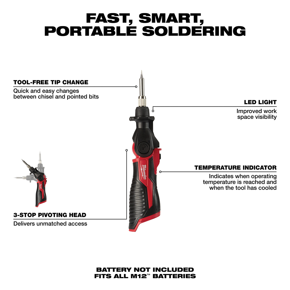 Cordless M12 Soldering Iron, Milwaukee, Tool Only - 3
