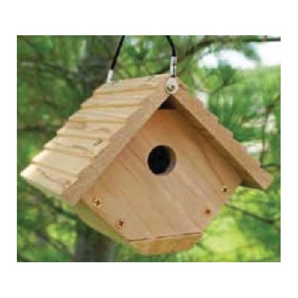 Audubon NAWREN Bird House, 7.1 in W, 6.8 in D, 6-1/4 in H, Traditional, Fir, Tan, Hanging Mounting