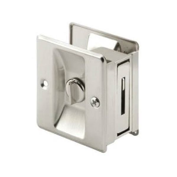 Slide-Co 164159 Pocket Door Privacy Lock and Pull, 2-1/2 in D, 2-3/4 in H, Brass, Satin Nickel