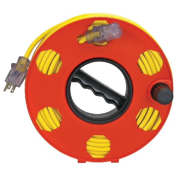 Cord Storage Wheel, Prime, 100 ft L Cord, 16 AWG Wire, Orange - 2