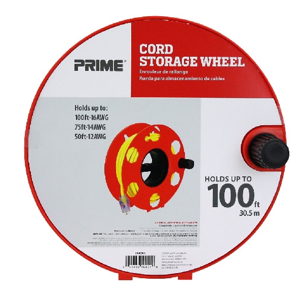 Cord Storage Wheel, Prime, 100 ft L Cord, 16 AWG Wire, Orange - 3
