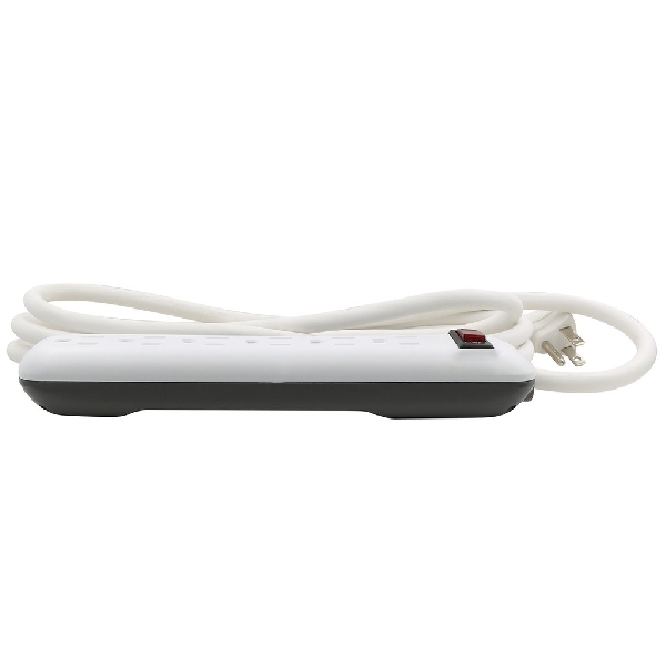 Power Strip, Prime, 8 ft L Cable, Right Angle Plug, 6 -Socket, 15 A, 125 V, Gray/Matte White - 2