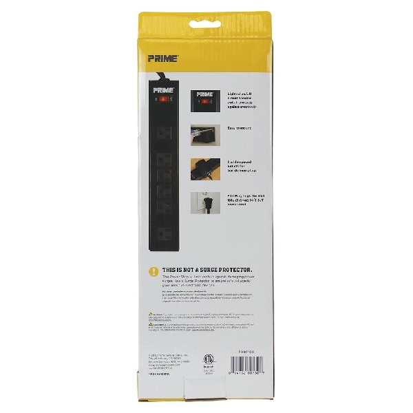 Power Strip, Prime, 10 ft L Cable, Right Angle Plug, 6 -Socket, 15 A, 125 V, Black - 5