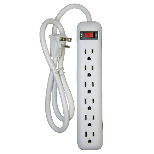 Prime PB801124 Power Strip, 3 ft L Cable, Right Angle Plug, 6 -Socket, 15 A, 125 V, Gray/Matte White - 2