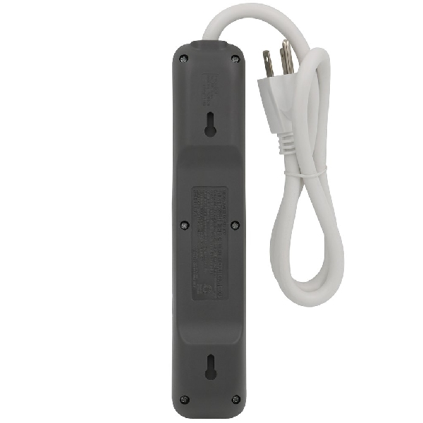 Prime PB801124 Power Strip, 3 ft L Cable, Right Angle Plug, 6 -Socket, 15 A, 125 V, Gray/Matte White - 3