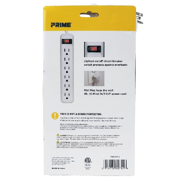 Prime PB8100X2 Power Strip, 3 ft L Cable, Right Angle Plug, 6 -Socket, 15 A, 125 V, Gray/Matte White - 4