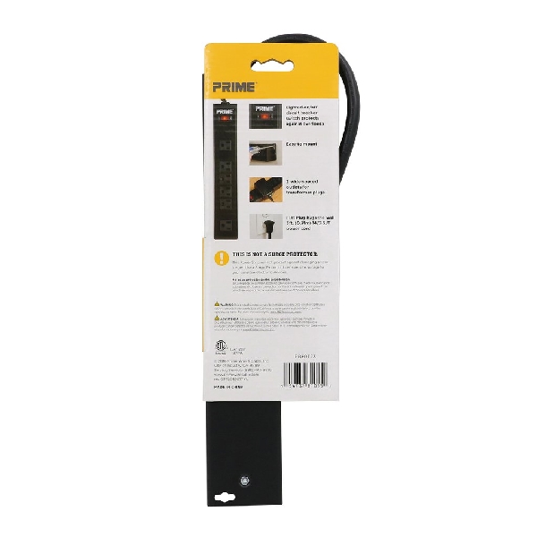 Power Strip, Prime, 3 ft L Cable, Right Angle Plug, 6 -Socket, 15 A, 125 V, Black - 4