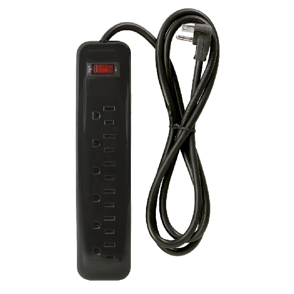 Power Strip, Prime, 14/3 AWG Cable, 3 ft L Cable, 6 -Socket, 15 A, 125 V, Black - 2