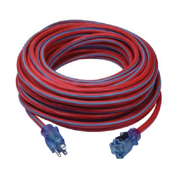 Extension Cord, Prime, 12/3 AWG Cable, 100 ft L, 15 A, 125 V, Blue/Red - 3