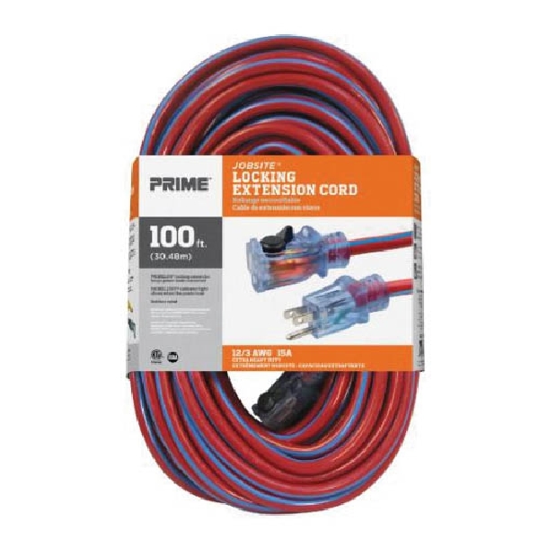 Extension Cord, Prime, 12/3 AWG Cable, 100 ft L, 15 A, 125 V, Blue/Red - 4