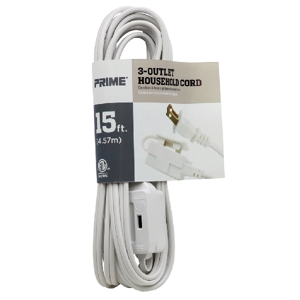 Prime EC660615 Extension Cord, 16/2 AWG Cable, 15 ft L, 13 A, 125 V, White - 2