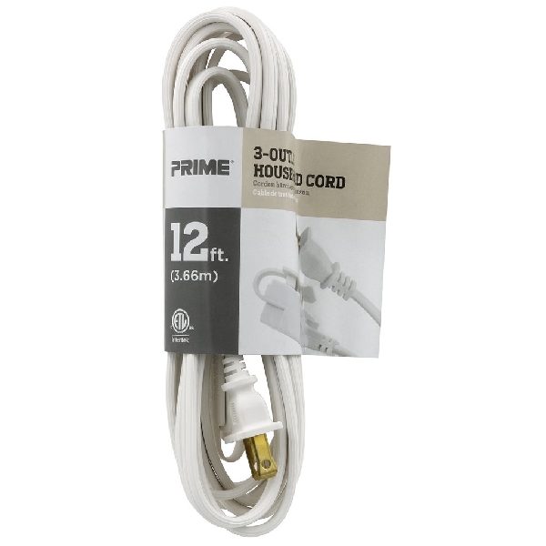 Prime EC660612 Extension Cord, 16 AWG Cable, Plug, 12 ft L, 13 A, 125 V, White - 2