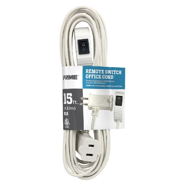 Extension Cord, Prime, 16 AWG Cable, Plug, 15 ft L, 10 A, 125 V, White - 4