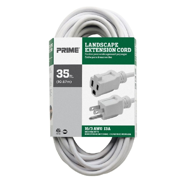 Extension Cord, Prime, 16 AWG Cable, Plug, 35 ft L, 13 A, 125 V, White - 2