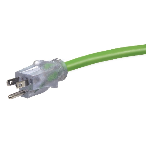 Prime Neon Flex NS512835 Extension Cord, 12 AWG Cable, Grounded Plug, 100 ft L, 15 A, 125 V, Green