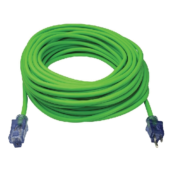 Prime Neon Flex NS512835 Extension Cord, 12 AWG Cable, Grounded Plug, 100 ft L, 15 A, 125 V, Green