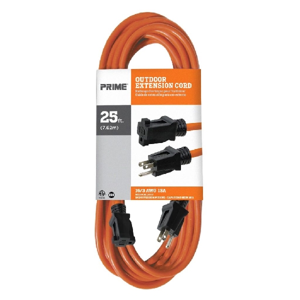 Extension Cord, Prime, 16/3 SJTW, 25 ft L, 13 A, 125 V, Orange - 2