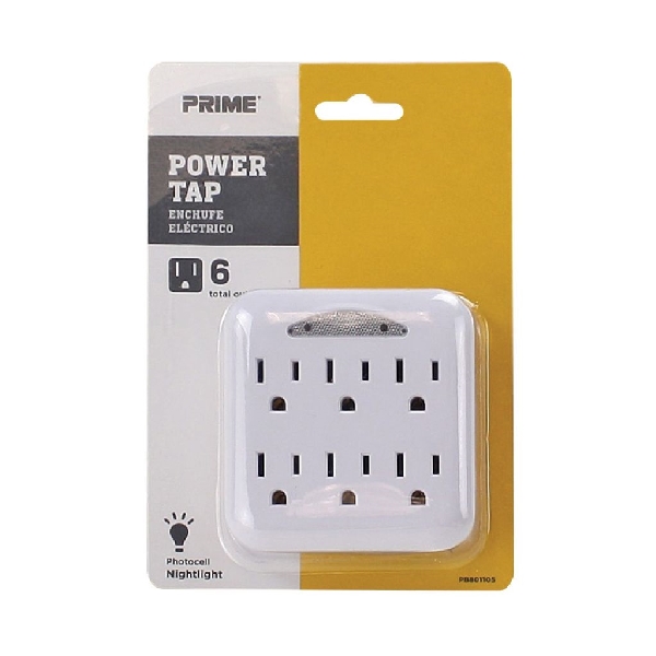 Power Tap, Prime, 15 A, 125 V, 6 -Outlet, White - 2