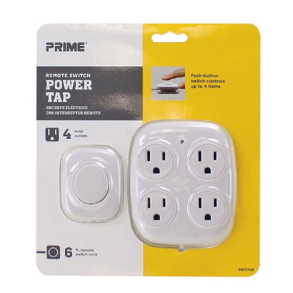 Power Tap, Prime, 15 A, 125 V, 4 -Outlet, White - 3
