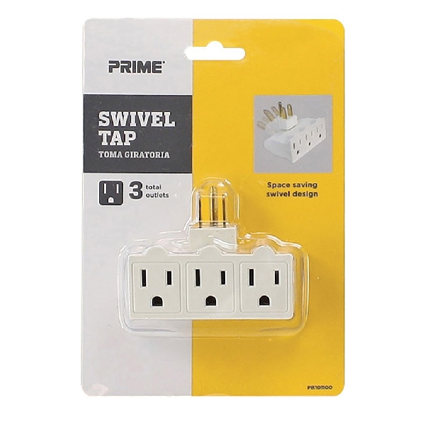 Power Tap, Prime, 15 A, 125 V, 3 -Outlet, White - 3