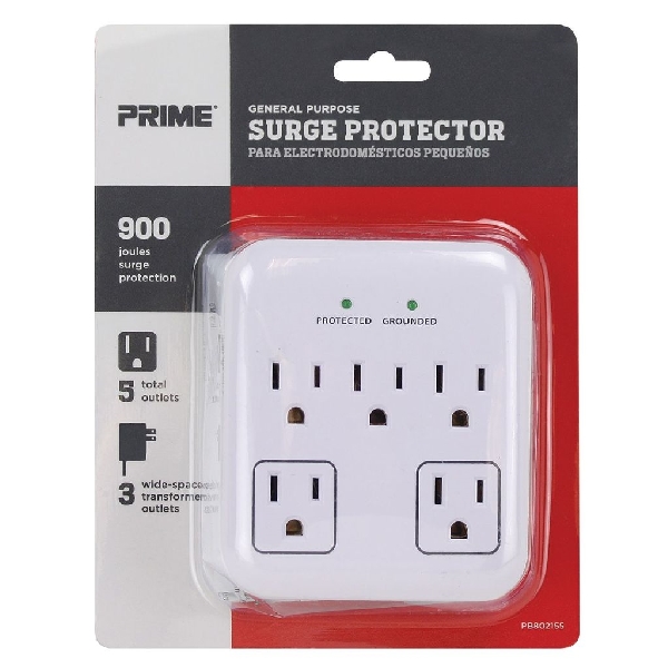Prime PB802155 Surge Protector, 125 V, 15 A, 5 -Outlet, 900 J Energy, White - 3