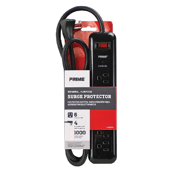 Surge Protector, Prime, 125 V, 15 A, 6 -Outlet, 1000 J Energy, 4ft Cord, <1 ns Response, Black - 3