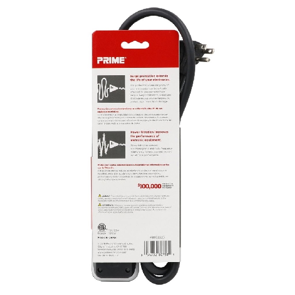 Surge Protector, Prime, 125 V, 15 A, 6 -Outlet, 1000 J Energy, 4ft Cord, <1 ns Response, Black - 4