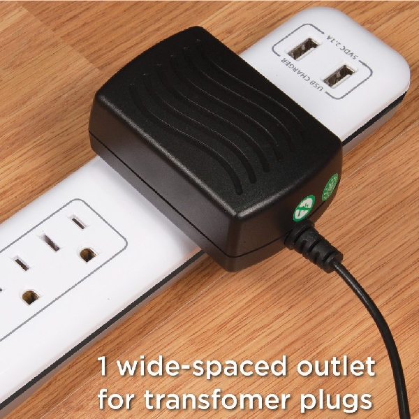 Surge Protector with USB Charger, Prime, 125 V, 15 A, 6 -Outlet, 4ft Cord, 1800 J Energy, White - 4