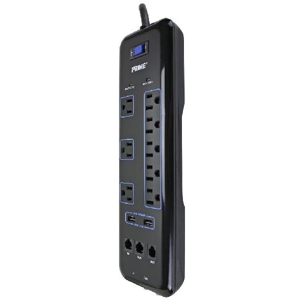 Surge Protector with USB Charger, Prime, 125 V, 15 A, 8 -Outlet, 3600 J Energy, Black - 2