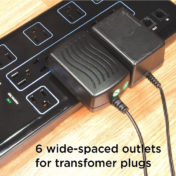 Prime PB504142 Surge Protector with USB Charger, 125 V, 15 A, 12 -Outlet, 4200 J Energy, Black - 3